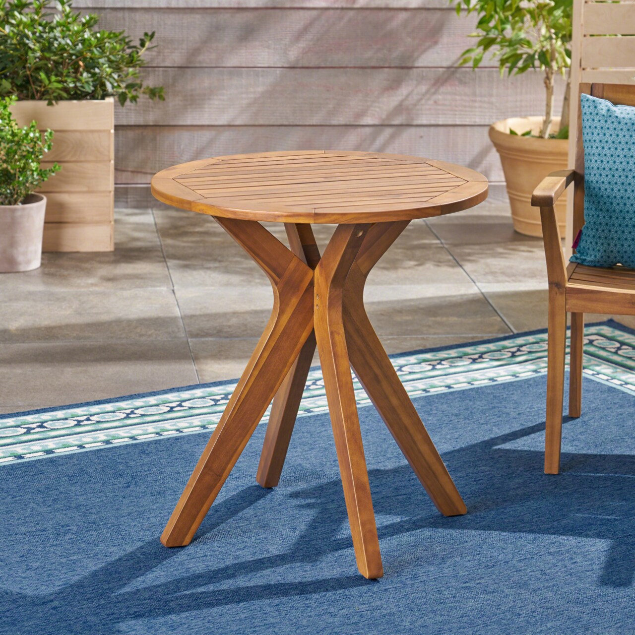 GDFStudio Brigitte Outdoor Round Acacia Wood Bistro Table with X Legs